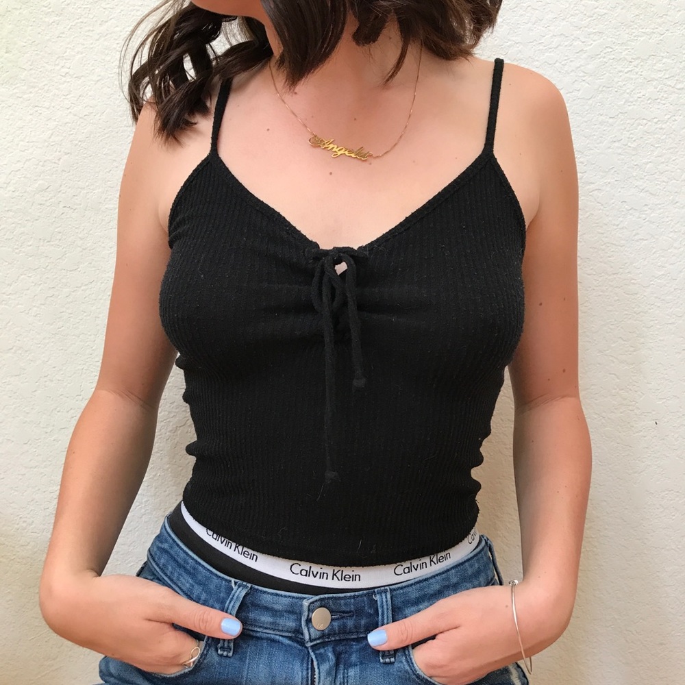 black ribbed strappy top
